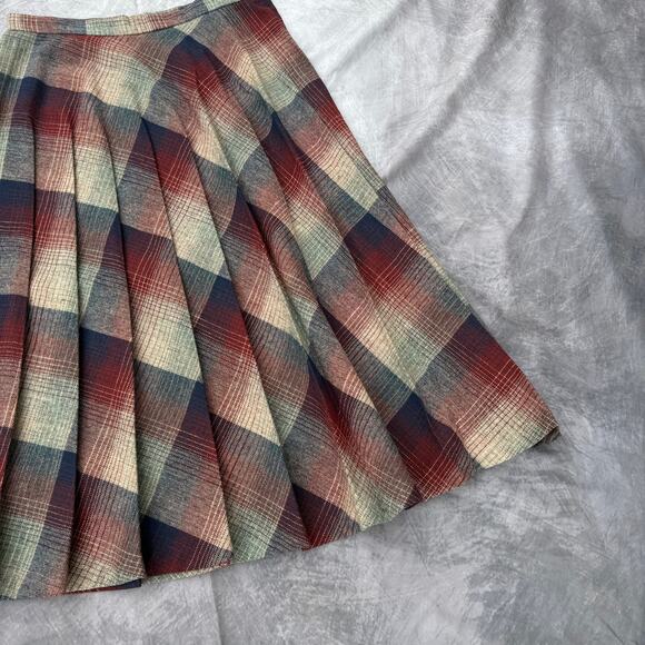 Women's Vintage 90's Casual Corner Wool Pleated Blue Red Midi Skirt Sz 11/12 VTG - Picture 2 of 9